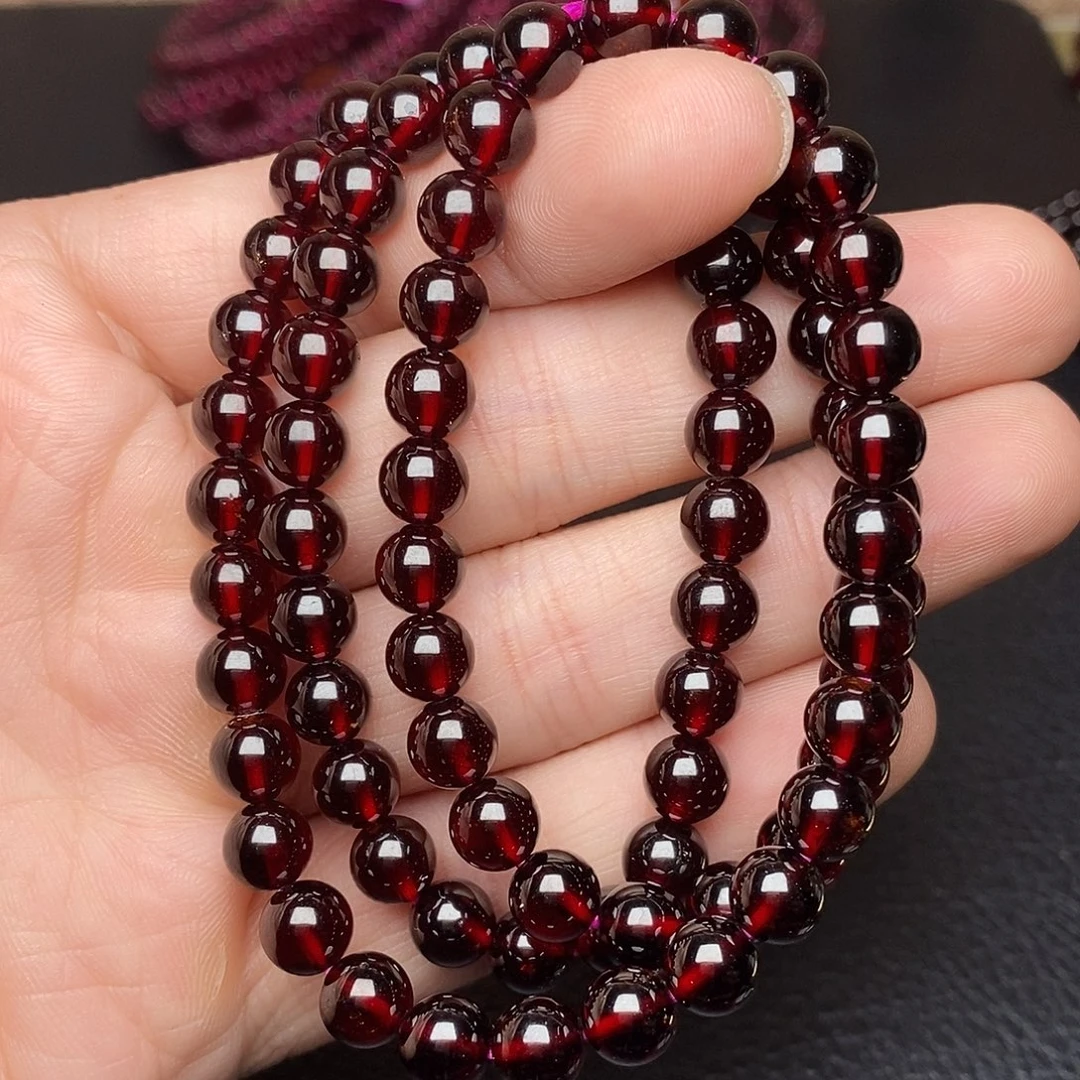 未镶嵌石榴石手链卡7三圈酒红白菜价