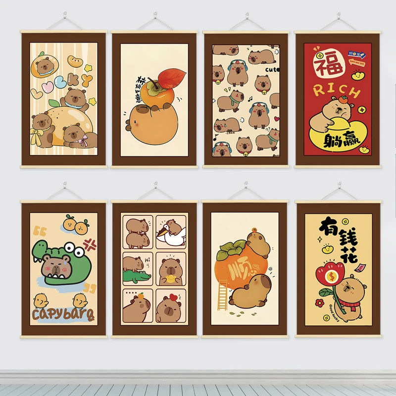 卡皮巴拉挂画水豚卡通动漫儿童房学生宿舍玄关装饰画卧室墙面壁画