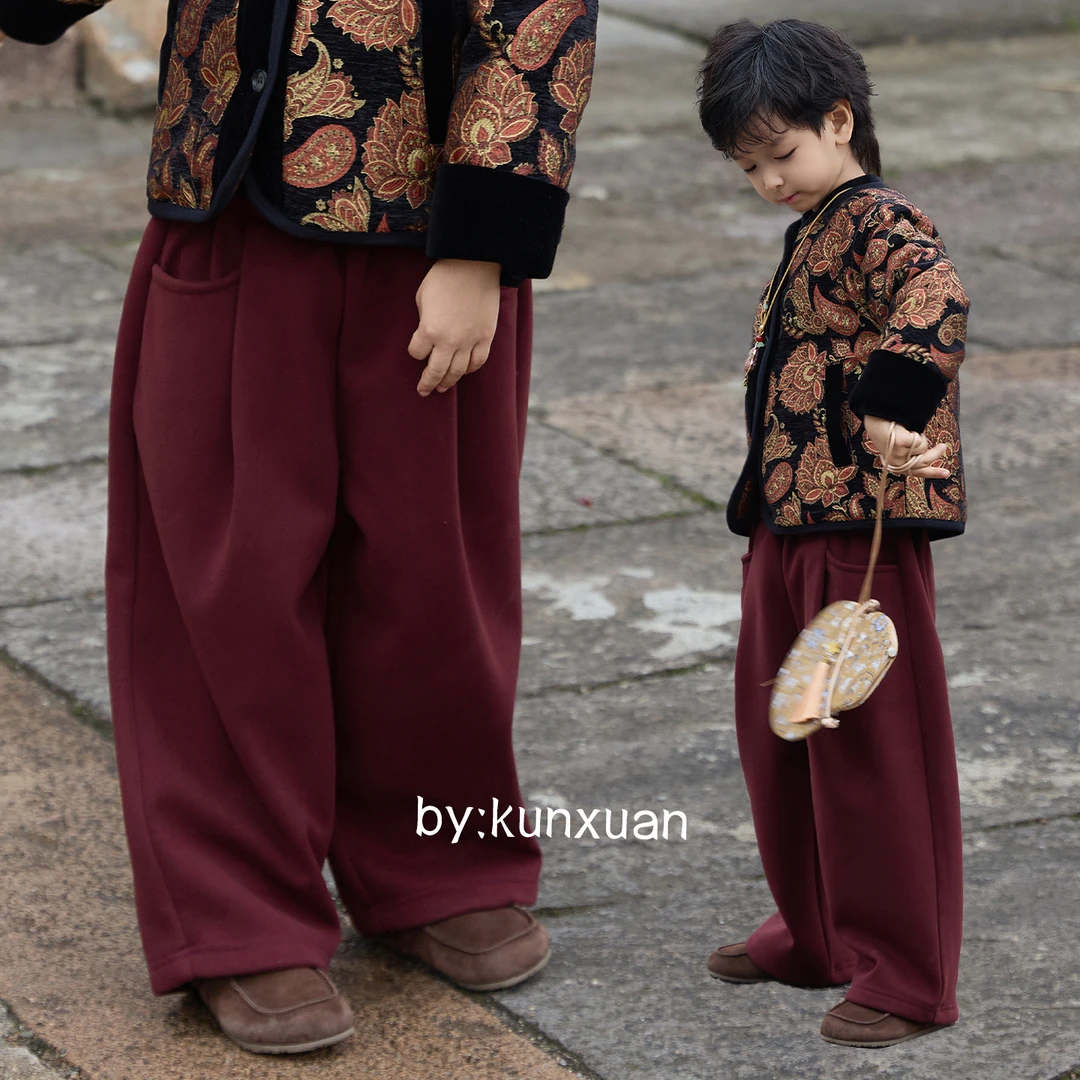 【琨萱】“”2025男女童冬款新中式国风百搭加绒裤子WI67K095