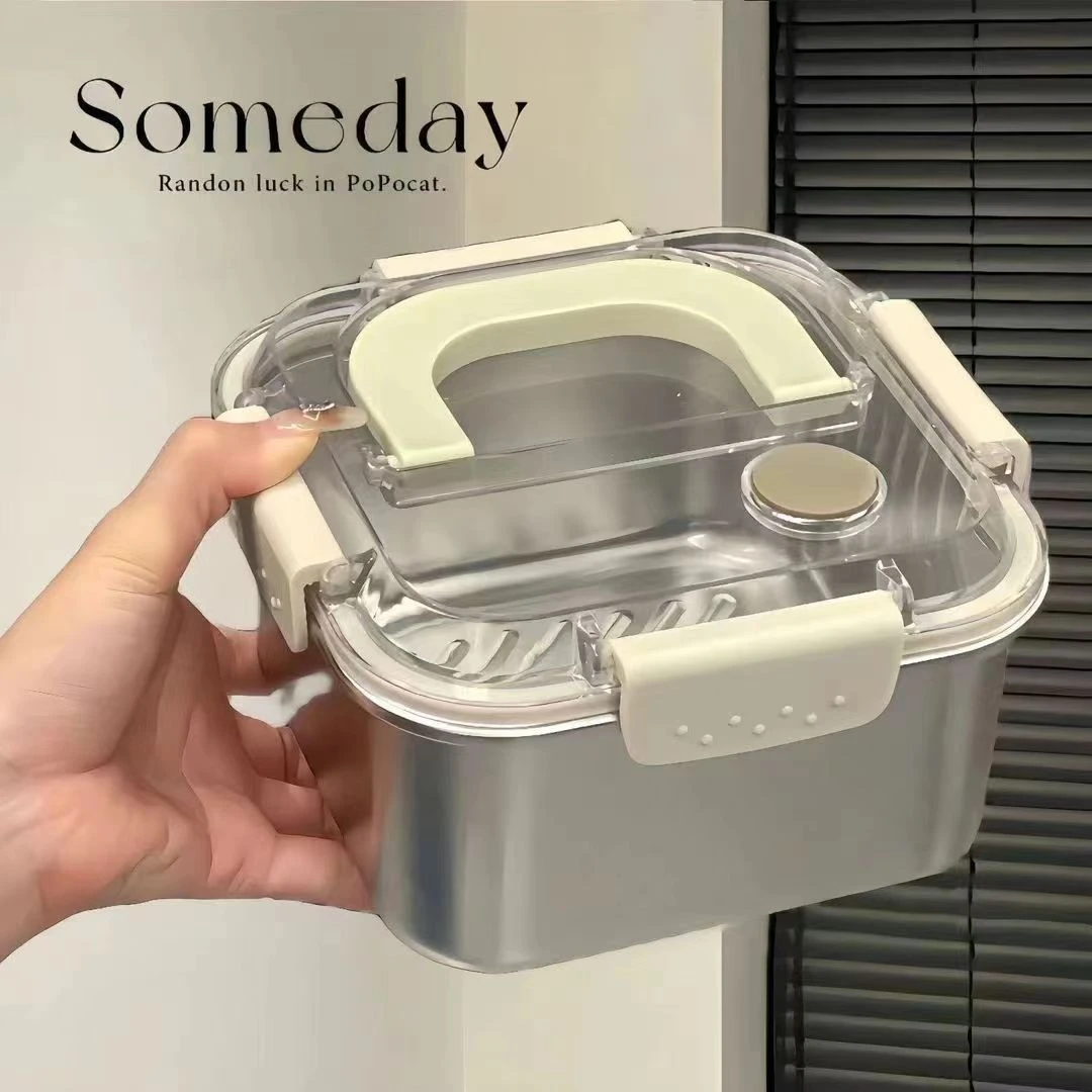 不锈钢保鲜盒特厚带盖密封冰箱收纳盒户外便携式饭盒大容量便当盒