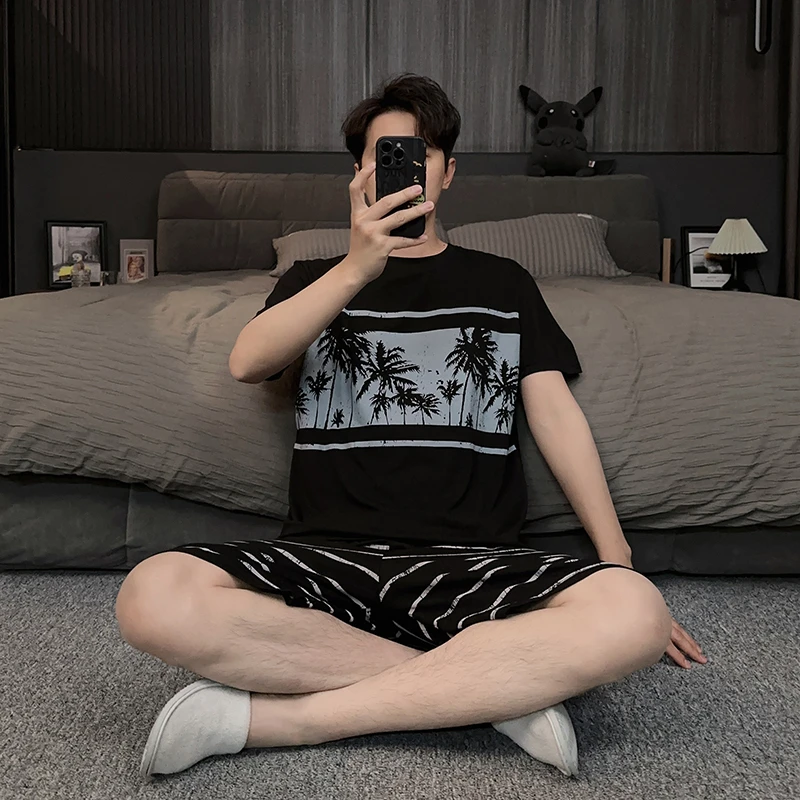 凉感圆领睡衣男款夏季可外穿莫代尔棉2025新款休闲家居服夏天套装
