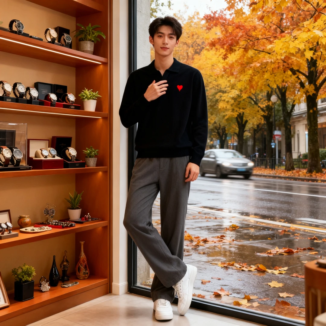 【佬莫专属】5947-秋冬翻领爱心打底毛衣