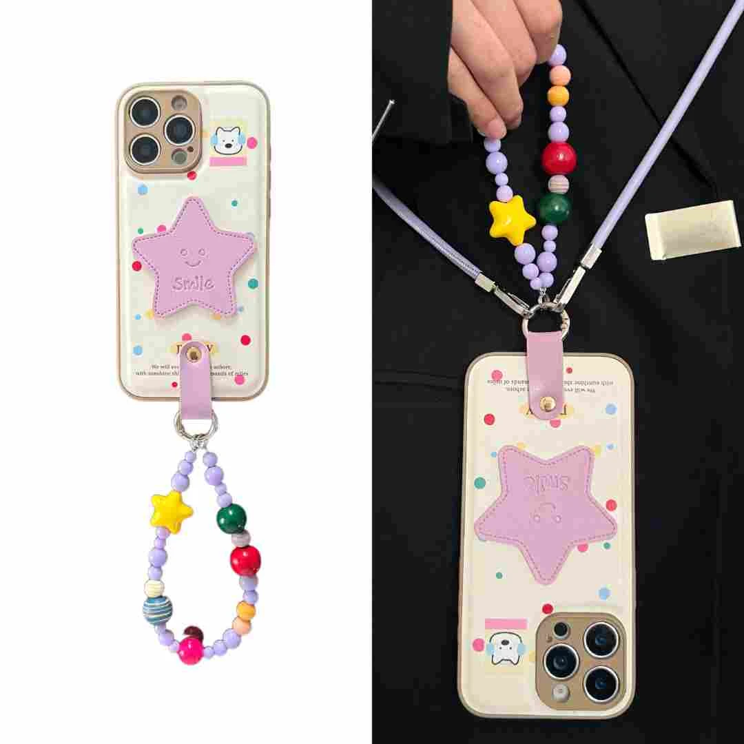 ins皮纹彩波点小狗紫星星适用iPhone16pro手机壳15pro华为p80防摔