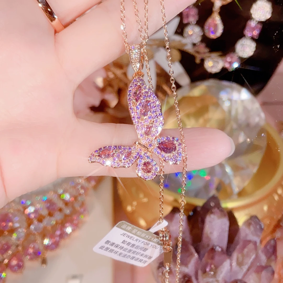 九紫蝴蝶吊坠【气质新款】豪镶满钻轻奢高级感满钻颈饰百搭气质