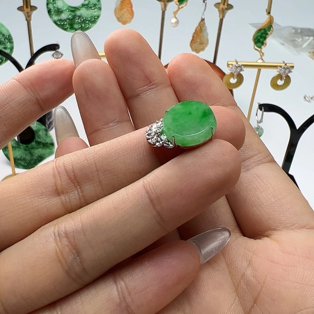 美***蛇翡翠18K金镶嵌颈饰天然缅甸A货翡翠