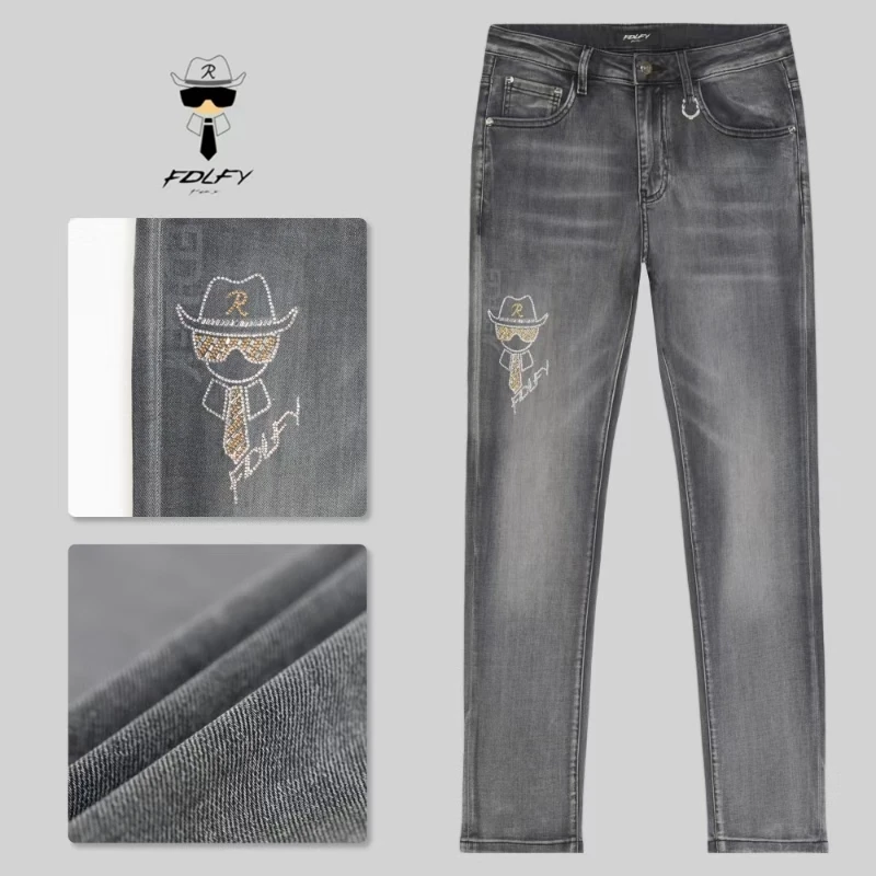FDLFY老佛爷牛仔裤男士弹力高棉休闲夏日凉感百搭直筒裤子T2L079