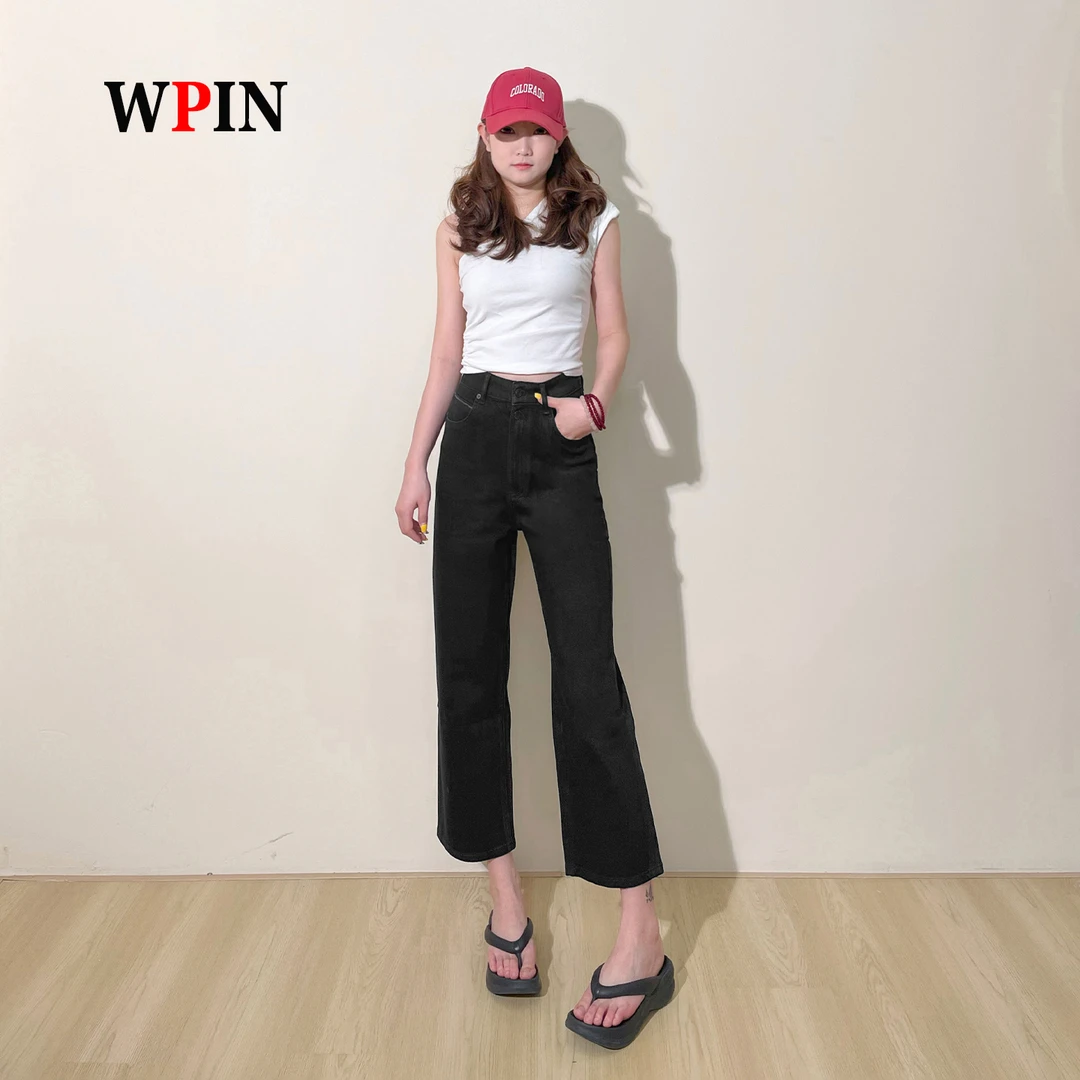 黑色直筒牛仔裤女2025秋季新款九分烟管裤显瘦修身潮美式复古微弹