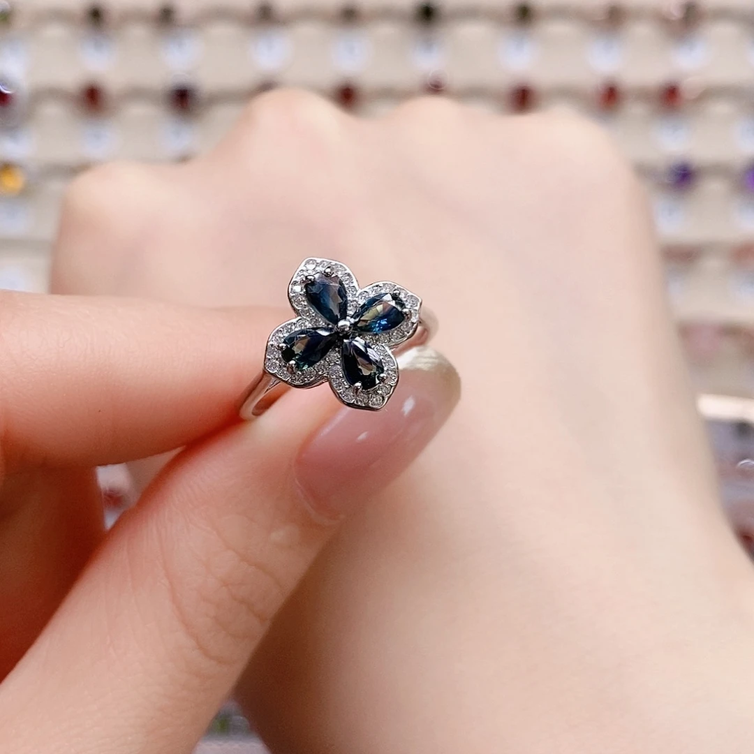 蓝宝石戒指银S925镶嵌戒指