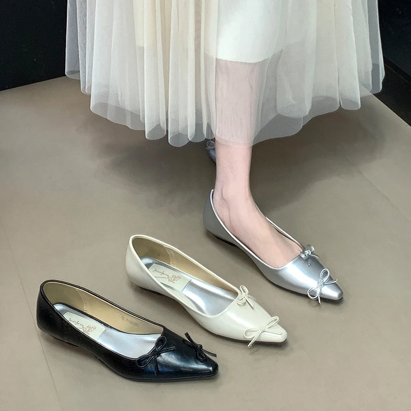 法式小众蝴蝶结尖头单鞋女2024秋季新款坡跟温柔瓢鞋