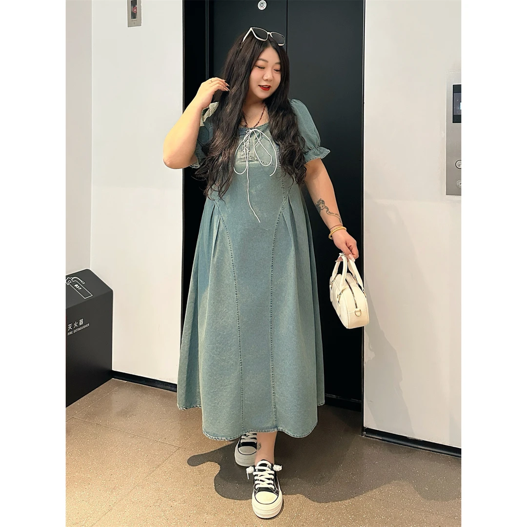 断码捡漏~梨汽水 / 复古英式庄园风牛仔连衣裙11123花契大码200斤