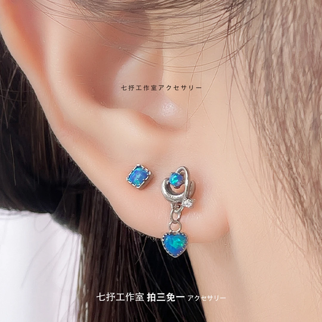 钛合金锆石耳饰 精致养耳耳钉蓝色系轻奢高级感耳饰时尚气质搭配