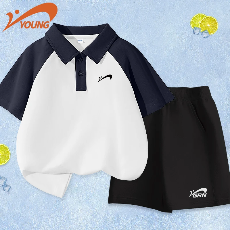 贵人鸟童装男童短袖套装夏季儿童时尚polo半袖女大童休闲运动短裤