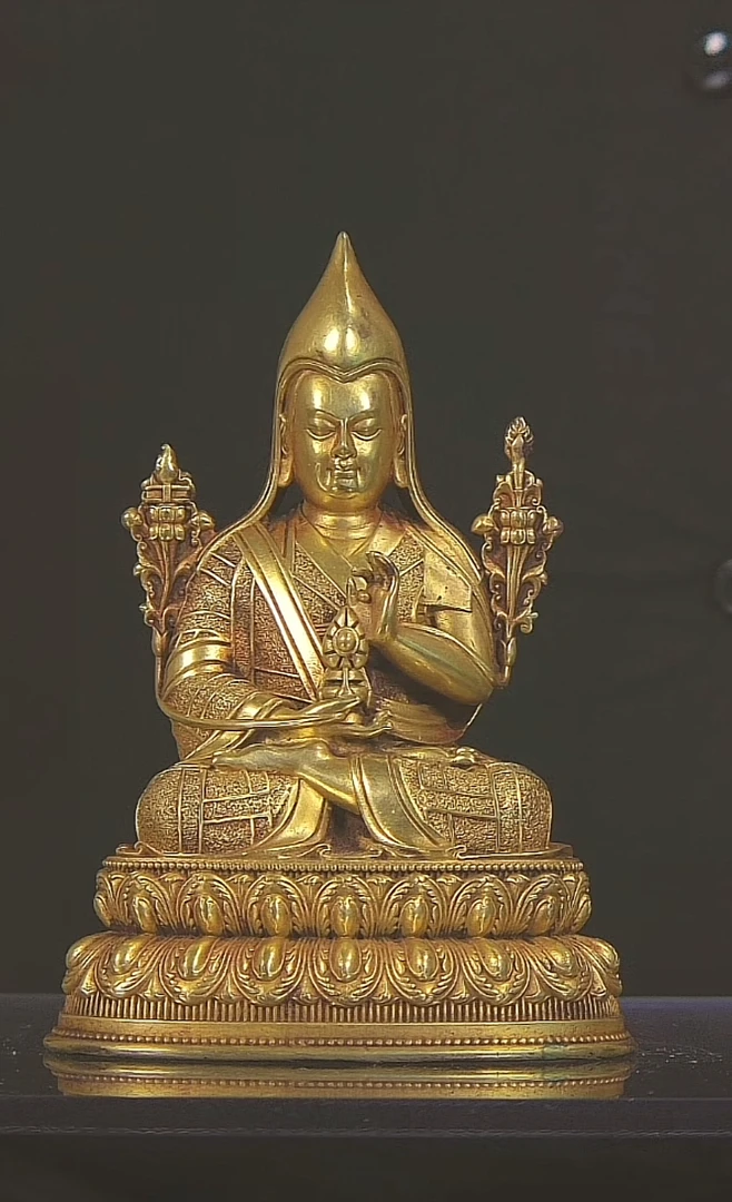 紫铜鎏金10公分宗喀巴居家艺术客厅摆件