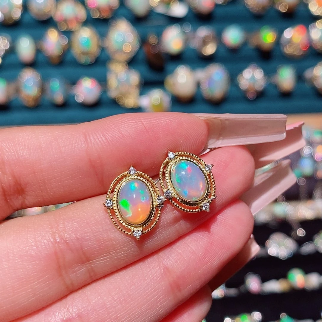 欧泊银S925镶嵌耳饰