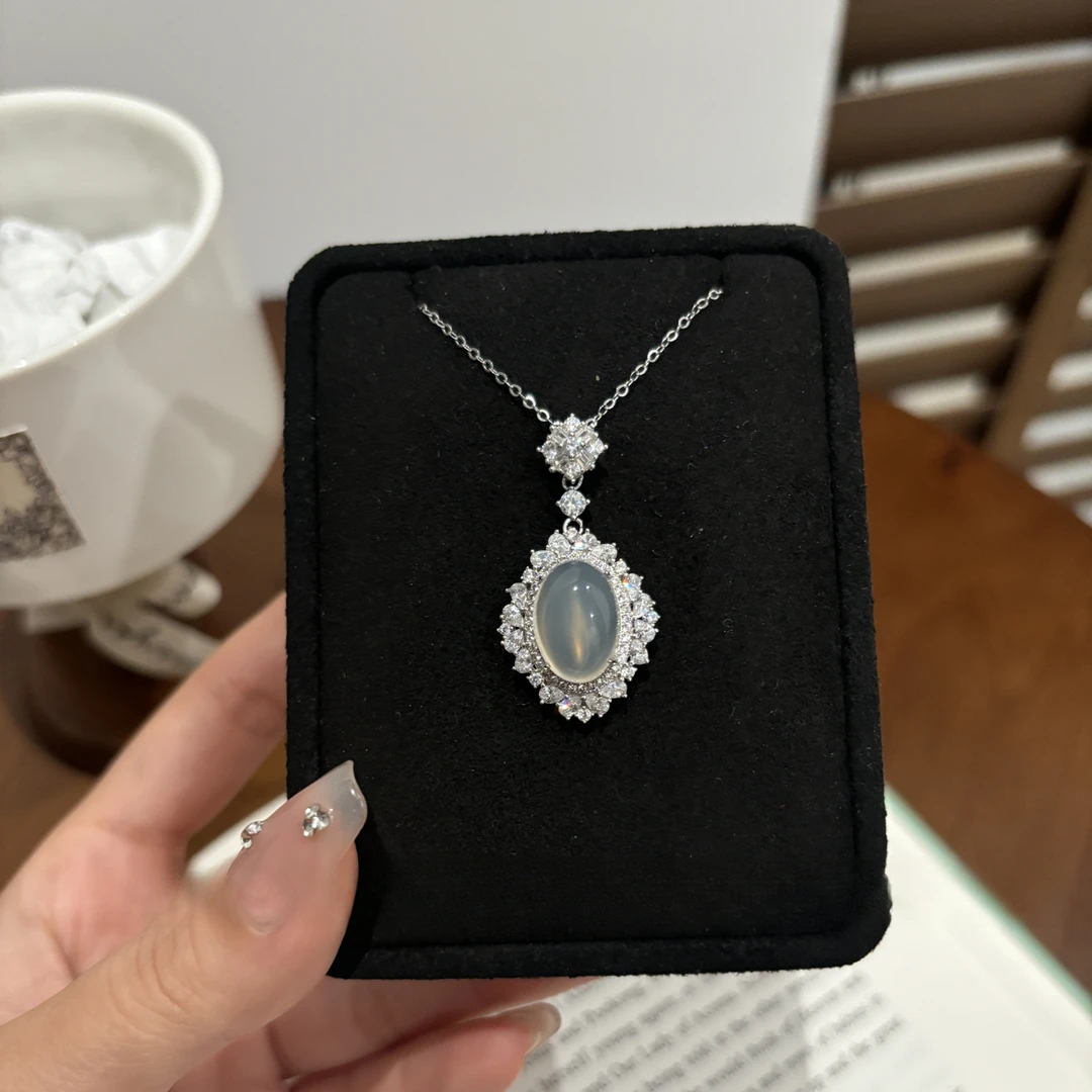 【纯银镶嵌】天然玉髓鸽子蛋吊坠银项链玛瑙吊坠贵气玉石轻奢首饰