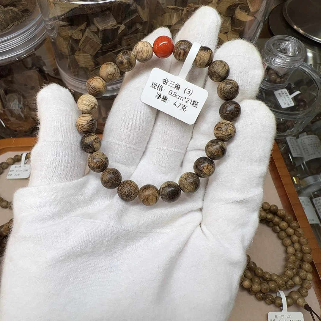 手串沉香天然野沉香金三角老料0.8cm21颗4.7克