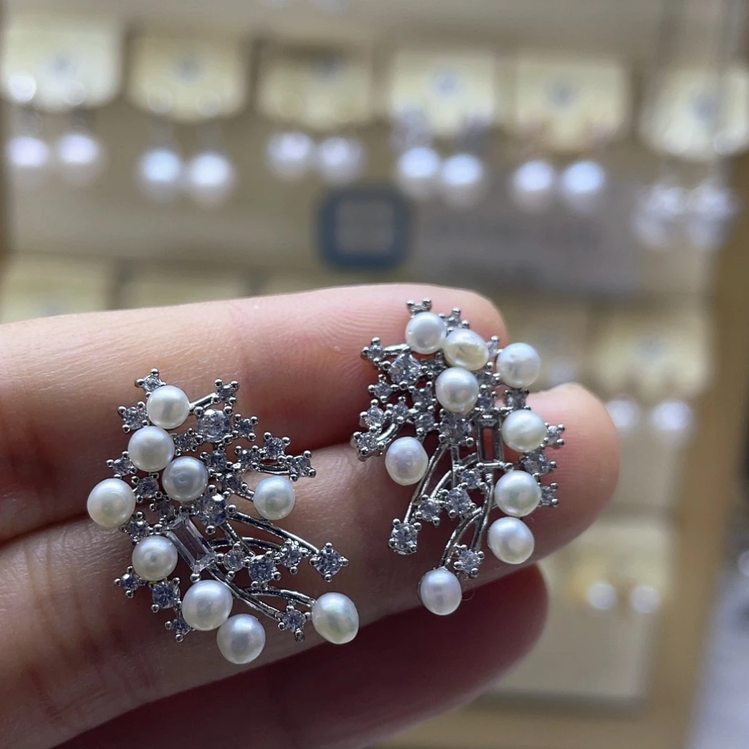 耳饰淡水珍珠银S925镶嵌