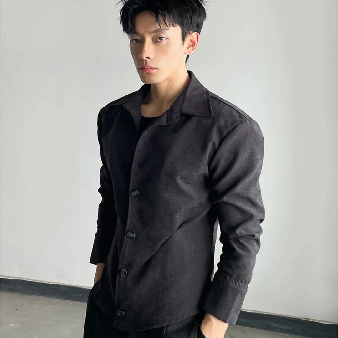 美式收腰设计感垫肩衬衫男款秋季英伦雅痞男装长袖衬衣高级感外套