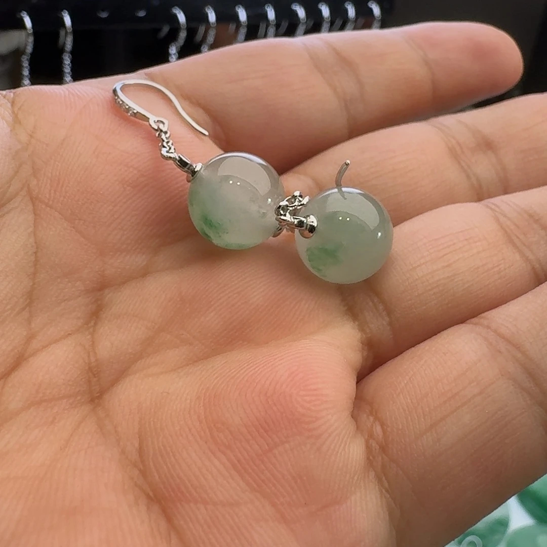 石英质玉银S925镶嵌耳坠