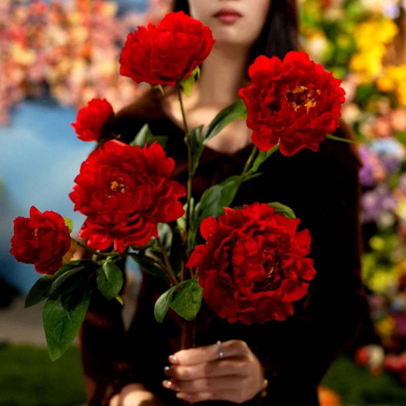 红色(凤凰牡丹)仿真花插花客厅装饰喜庆摆件中式餐桌花假花花束