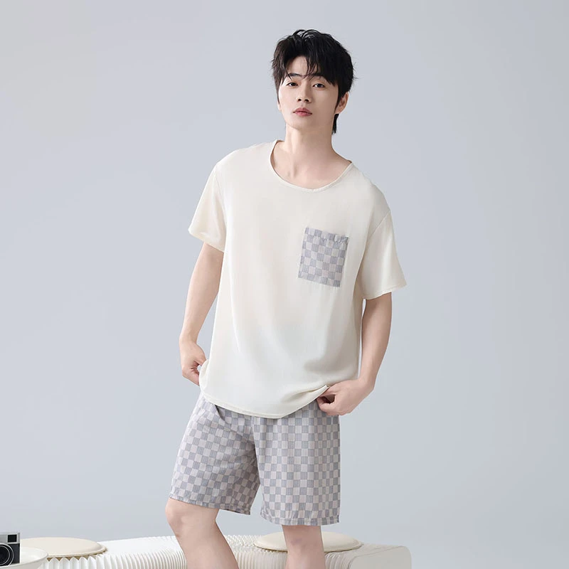 男士睡衣夏季薄款短袖短裤两件套青年夏天休闲家居服防蚊套装外穿