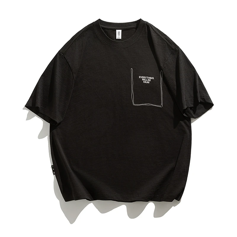 Mr.po/破先生竹节棉纯棉重磅短袖t恤男日系简约体恤宽松美式休闲