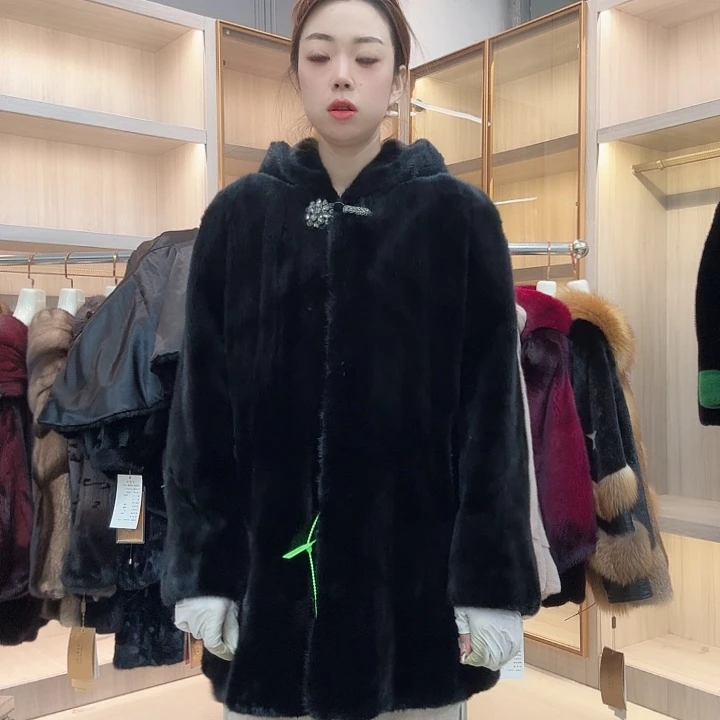 黑色连帽直板大衣yh0896