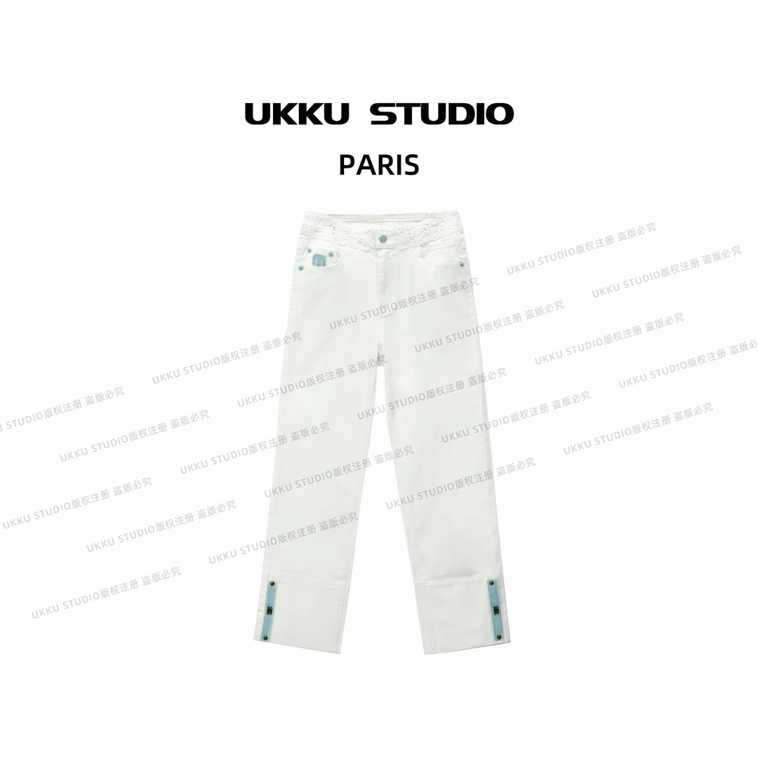 ZJ【UKKUSKUDIO】春夏轻奢时尚百搭重工设计师直筒牛仔裤613705