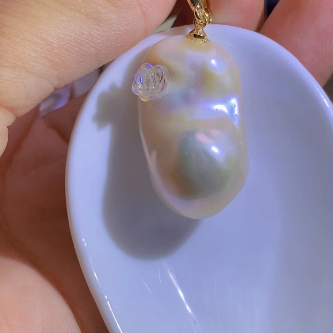 银S925镶嵌淡水珍珠天然无染色，无优化