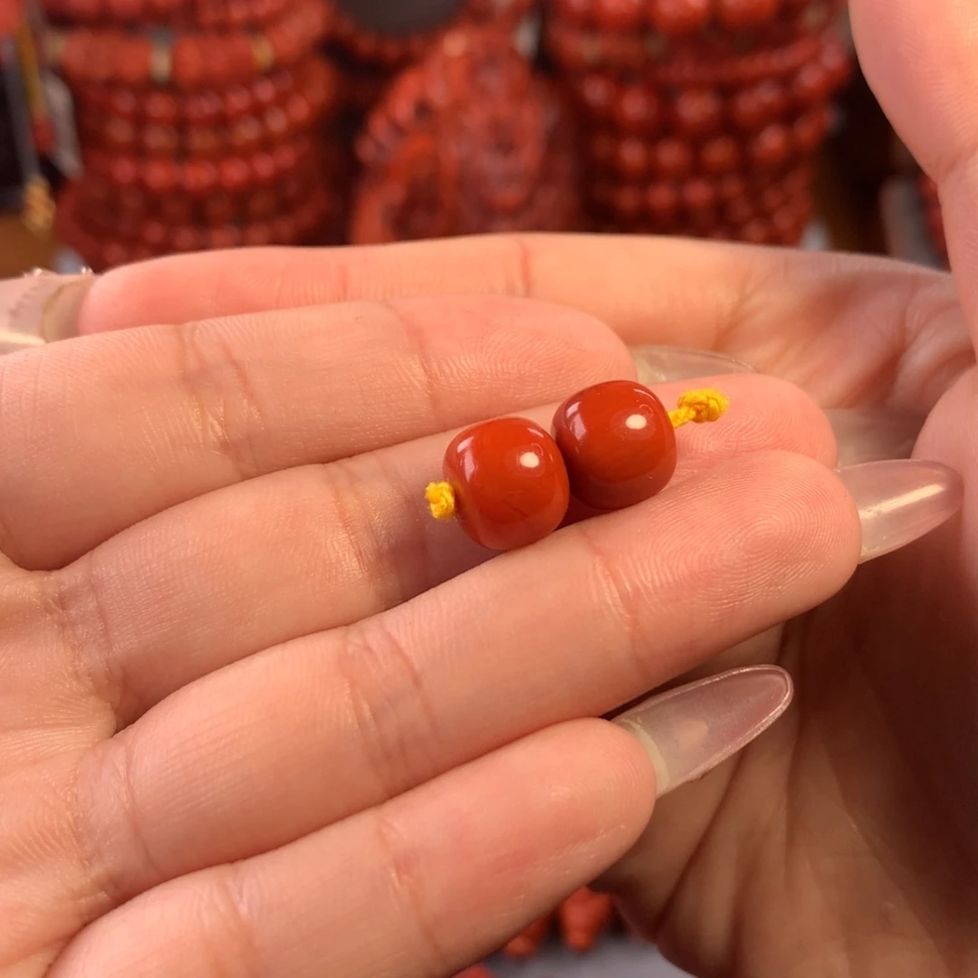南红玛瑙川料瓦西老型对珠未镶嵌6***头