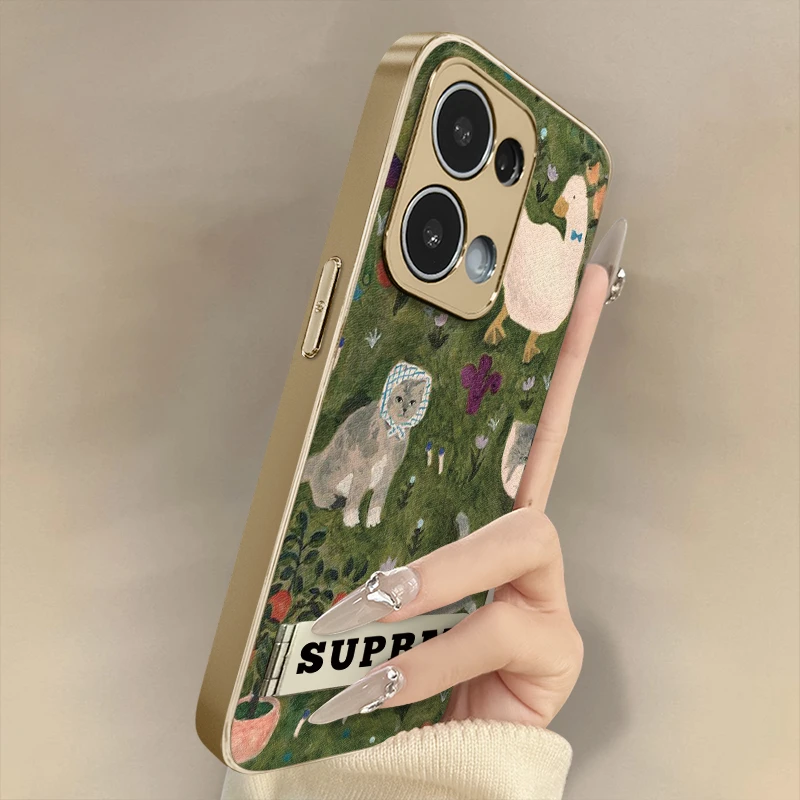 皮纹水墨鸭子适用于opporeno14手机壳网红同款必备数码配件高级感