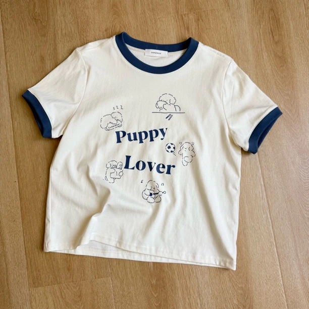 常规印花T恤圆领学院风薄雾少女风短袖休闲字母