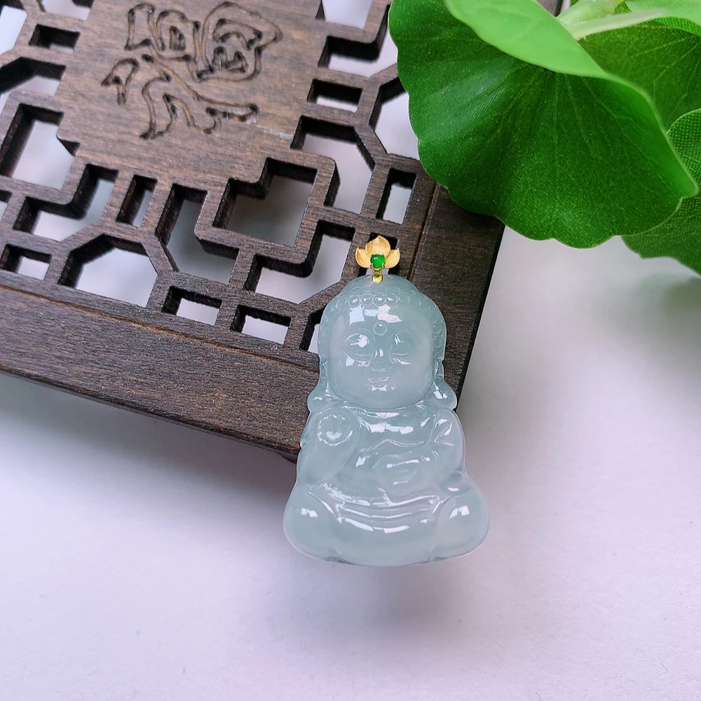 缅甸天然Ａ货翡翠18k金镶嵌宝宝佛。尺寸32.9/22.5/4.8