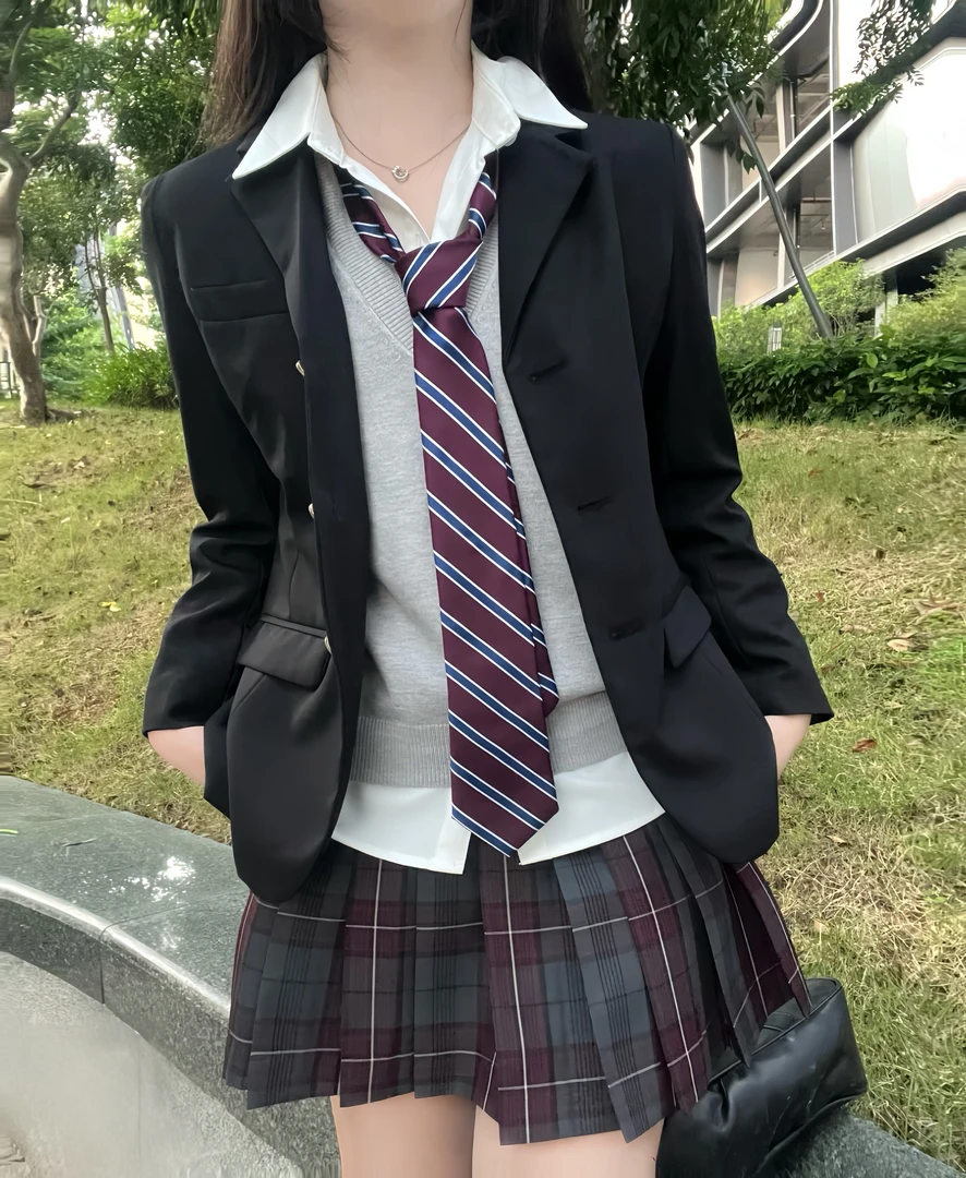 jk制服西装外套女秋冬季原创日系学院风校供感黑色绀色西服上衣女