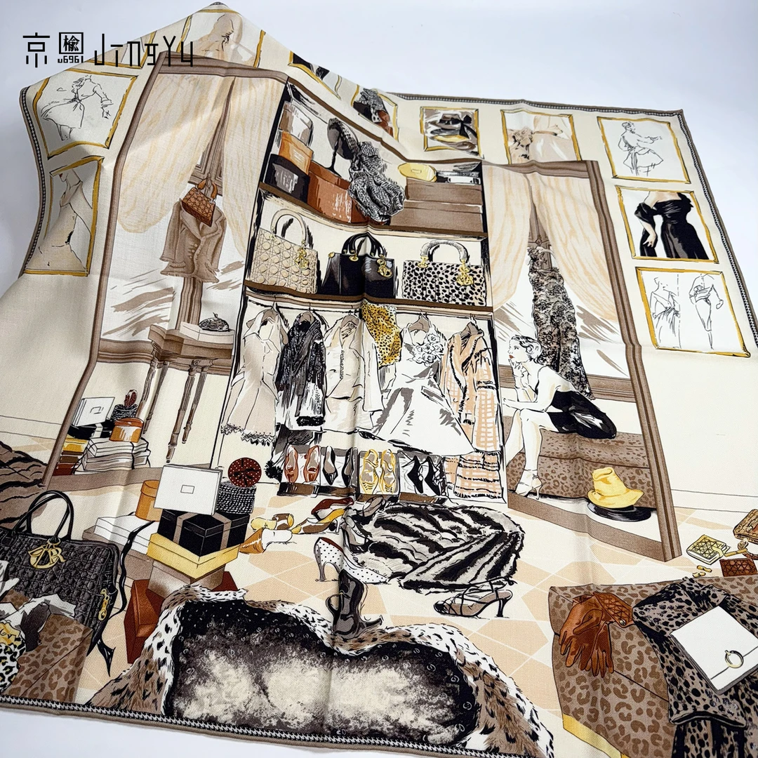 京榆 丨华丽衣橱丨双面桑蚕丝绵羊毛女秋冬围巾披肩外搭方巾88cm