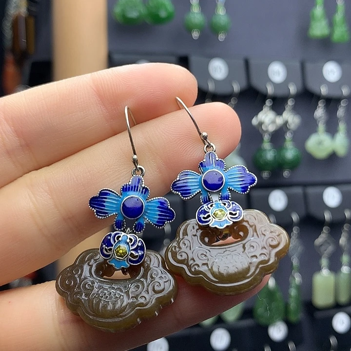 和田玉耳饰银S925镶嵌?****?