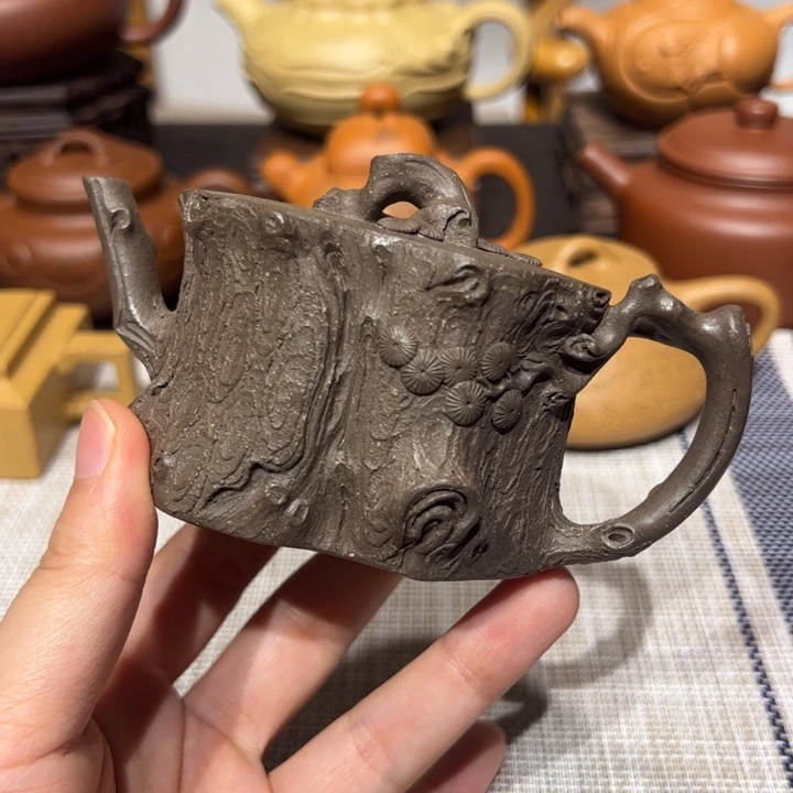 茶壶紫砂松桩，容量150毫升，紫泥