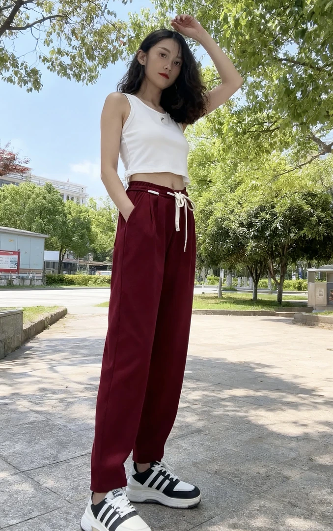 复合链接49-119风显瘦百搭高腰直筒休闲夏季厚款宽松垂感