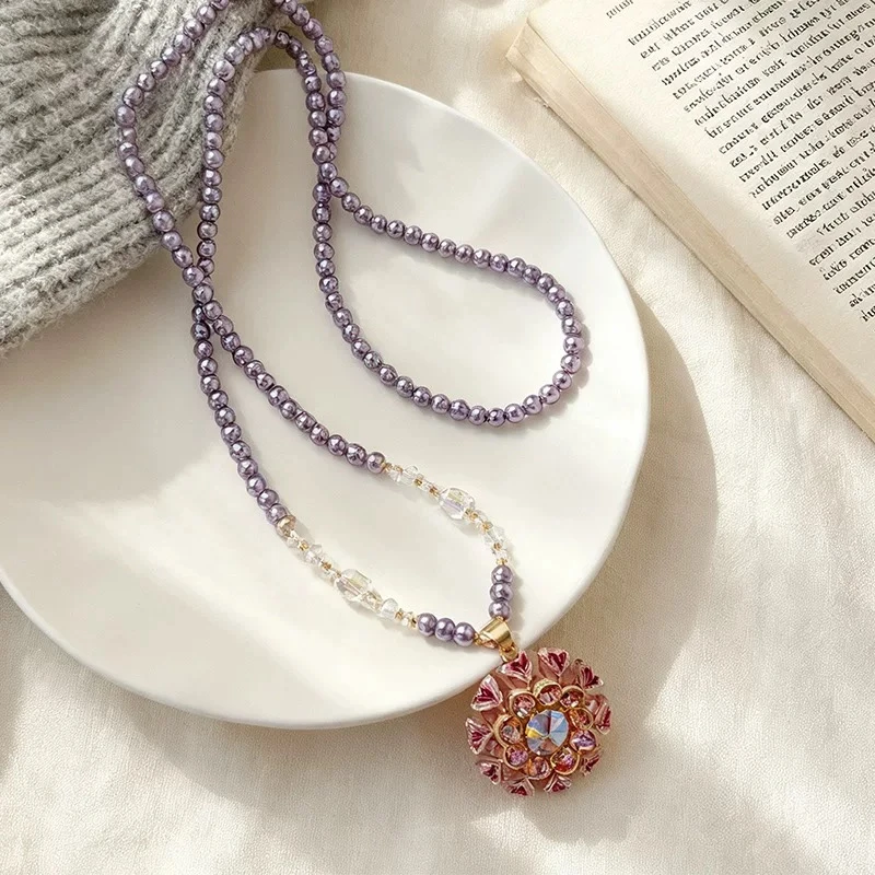 铜合金树脂项链 铜合金 精品时尚国风花朵项链毛衣链A224