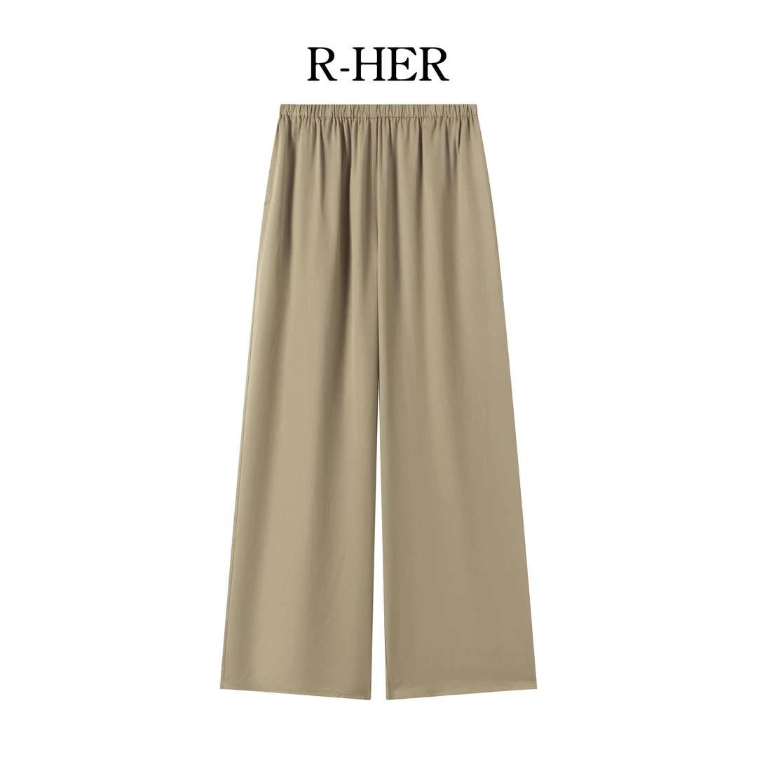R-HER【旖旎长裤】夏季清凉财阀千金女装舒适时尚百搭卡其色长裤