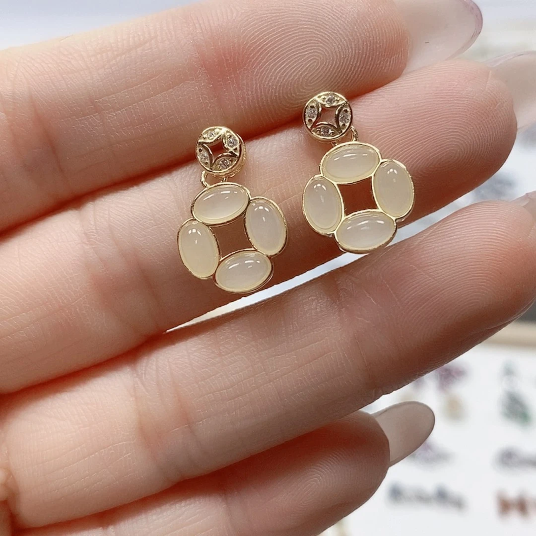 和田玉银S925镶嵌耳饰有78