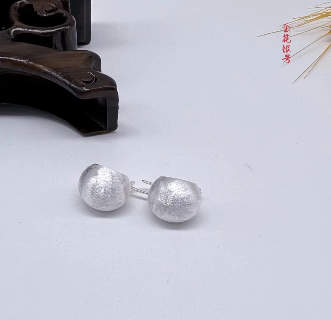 足银耳饰 足银半弧耳钉【金花银号】原创纯手工制作