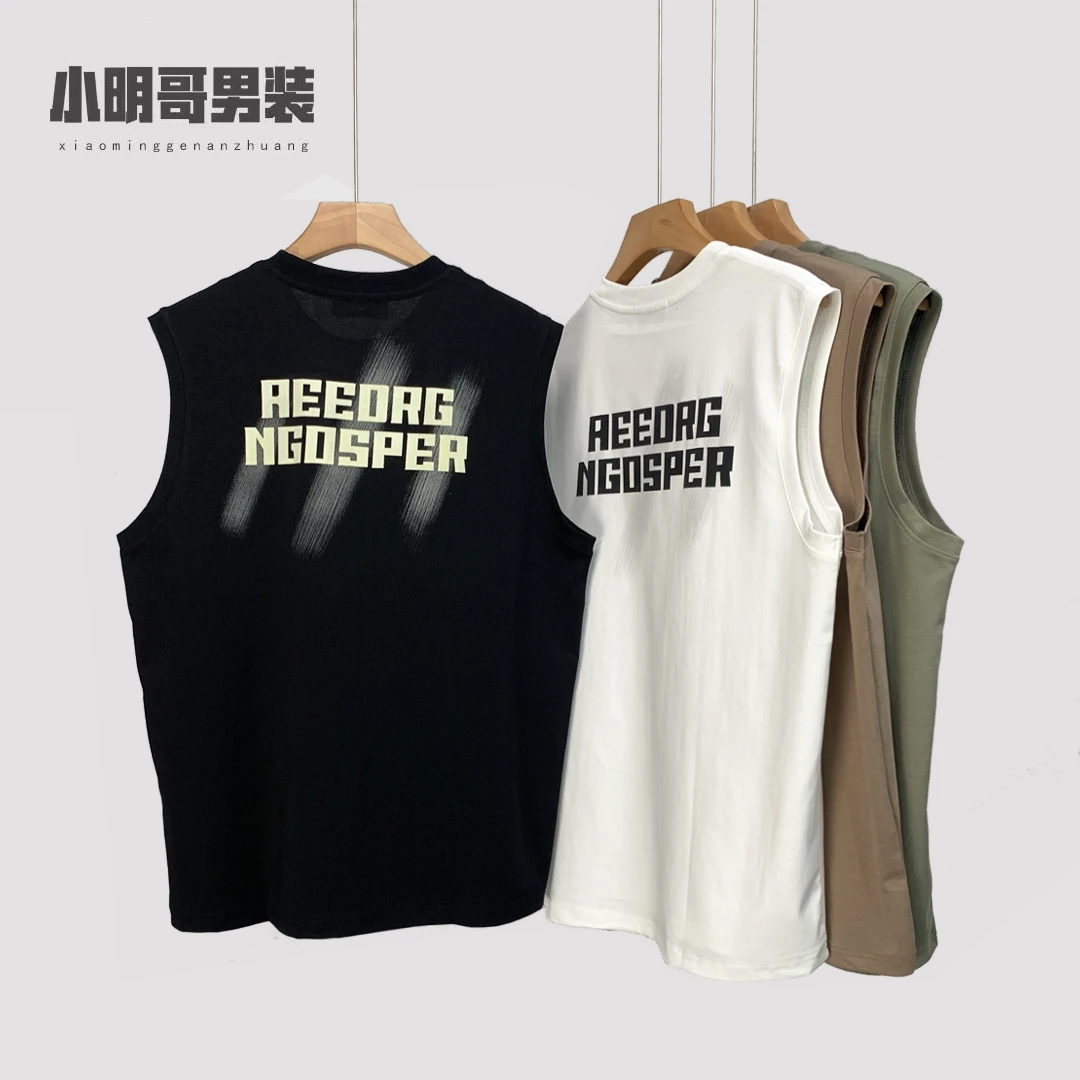 美式坎肩背心男夏季圆领印花宽松背心健身男百搭男士背心男款H192