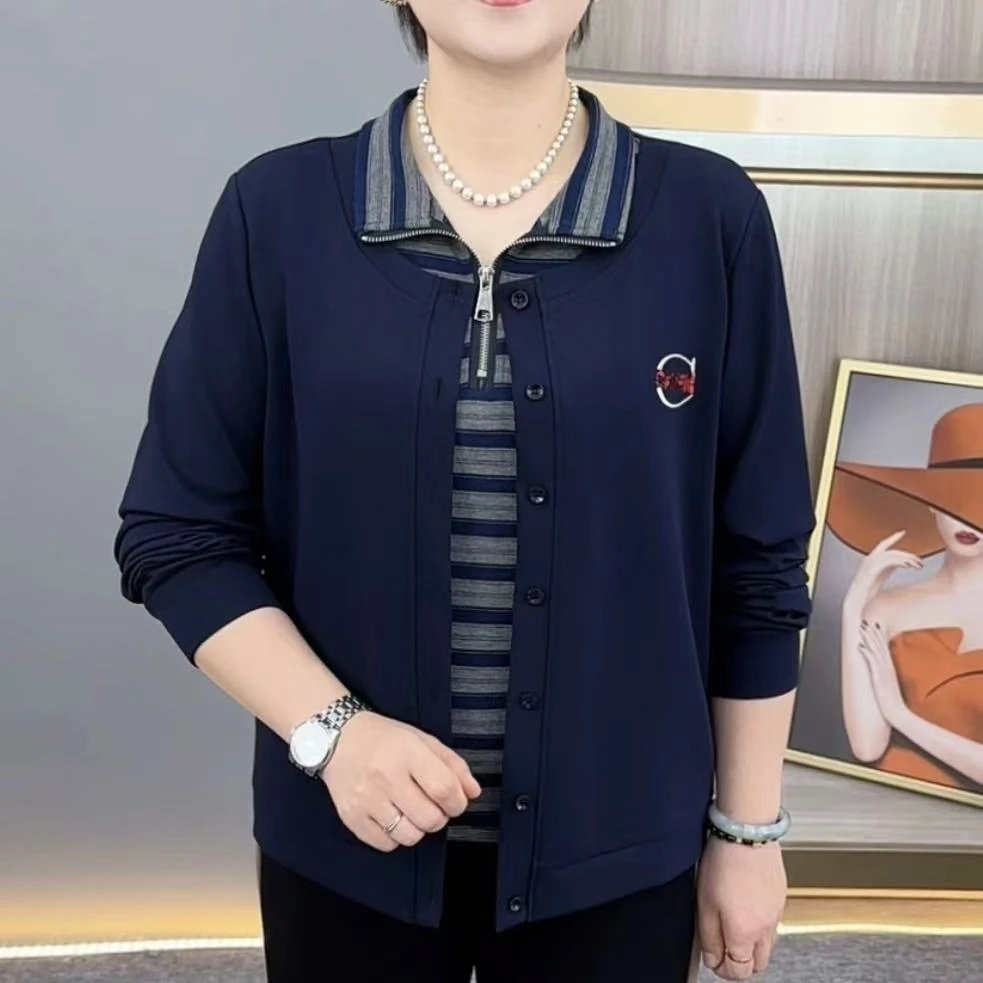 秋季新款时尚立领半拉链假两件设计休闲洋气百搭长袖上衣H1358