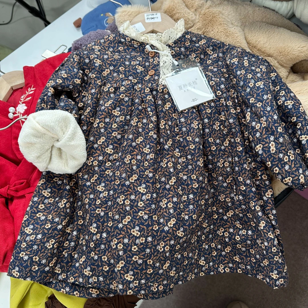 女童韩版花边领碎花长裙童裙韩系秋款新款女宝宝休闲田园风连衣裙