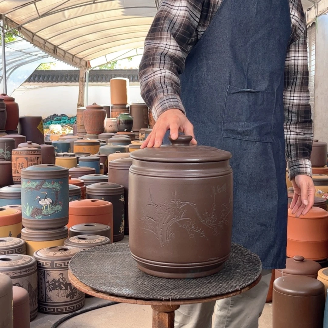 茶叶罐紫砂10 饼茶叶罐梅花