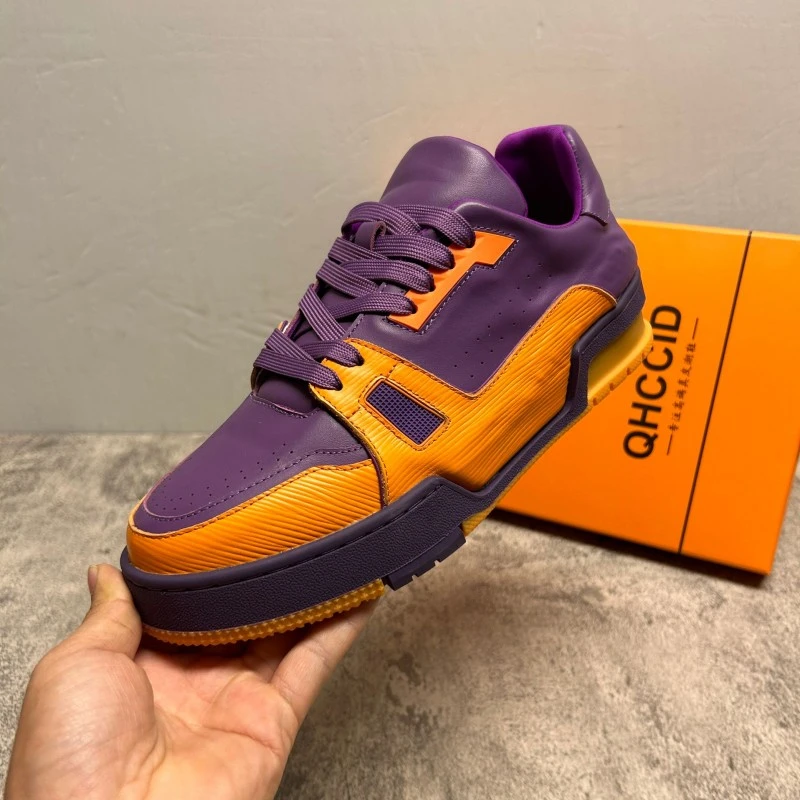 广州手工潮鞋男2025新款真皮休闲鞋大牌拼接牛皮低帮鞋男厚底板鞋