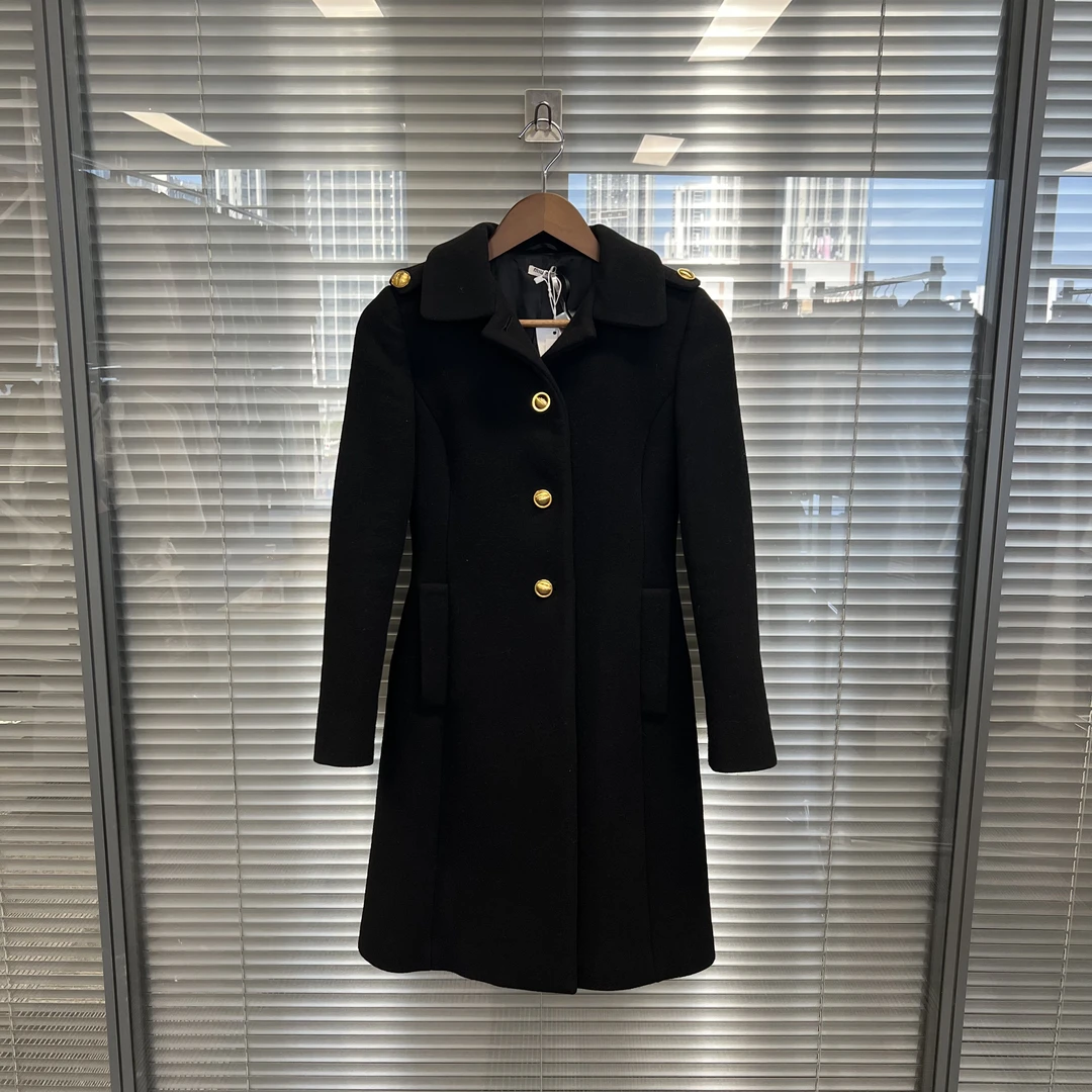 99新 MIU MIU/缪缪 缪缪 黑色中长款羊毛大衣 99新 38码 #zz6544