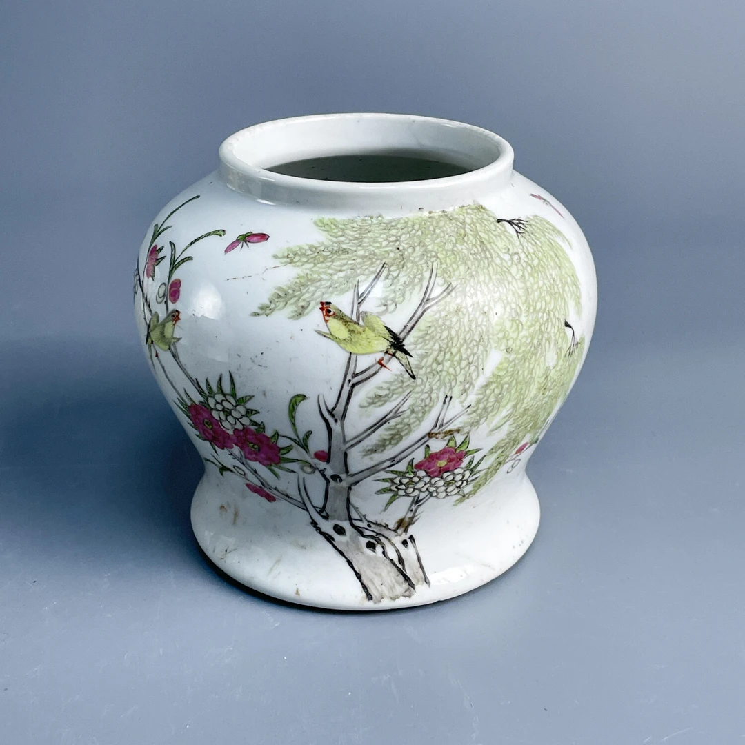 M25KT006D89 - 民国粉彩花鸟纹罐2
