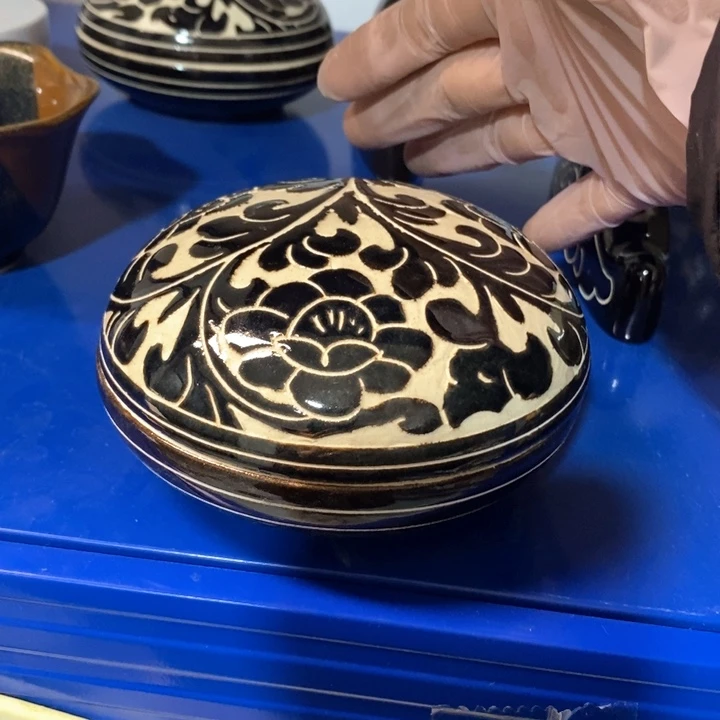 瓷片磁州窑黑刻墨盒